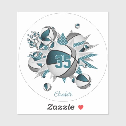 blauwgroen grijs basketballen sterren meisjes jers sticker (Vel)