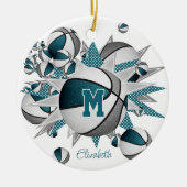 blauwgroen grijs basketballen sterren meisjes keep keramisch ornament (Voorkant)