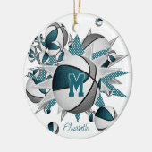 blauwgroen grijs basketballen sterren meisjes keep keramisch ornament (Links)