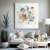 Blauwgroen grijs blauw beige roest rood Abstract k Canvas Afdruk