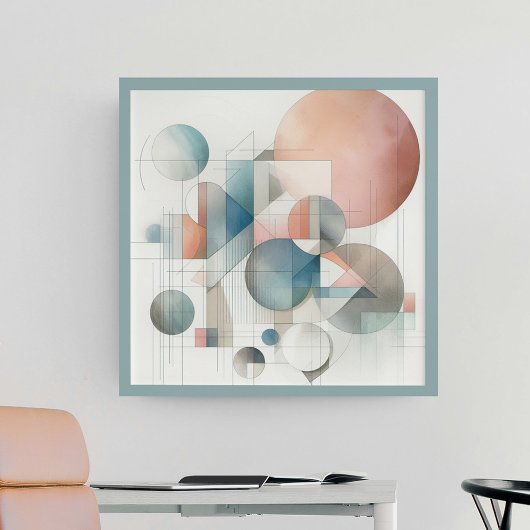 Blauwgroen grijs blauw beige roest rood Abstract k Poster