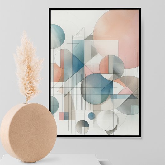 Blauwgroen grijs blauw beige roest rood Abstract k Poster