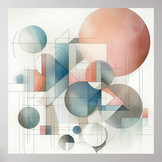 Blauwgroen grijs blauw beige roest rood Abstract k Poster (Voorkant)