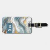 Blauwgroen Grijs Blauw Goud Marmeren Kunstpatroon Bagagelabel (Voorkant horizontaal)