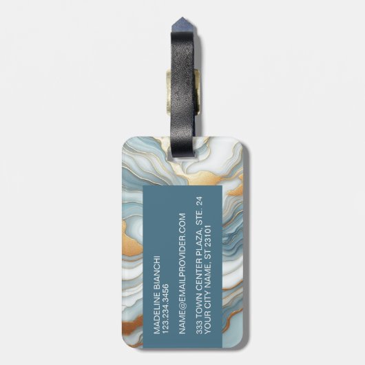 Blauwgroen Grijs Blauw Goud Marmeren Kunstpatroon Bagagelabel (Achterkant verticaal)