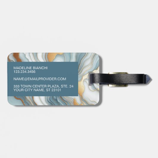 Blauwgroen Grijs Blauw Goud Marmeren Kunstpatroon Bagagelabel (Achterkant horizontaal)