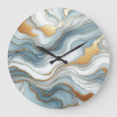 Blauwgroen Grijs Blauw Goud Marmeren Kunstpatroon Grote Klok (Voorkant)