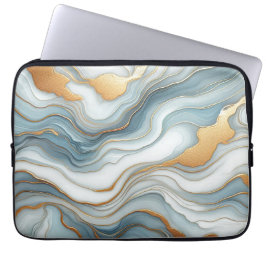 Blauwgroen Grijs Blauw Goud Marmeren Kunstpatroon Laptop Sleeve