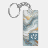 Blauwgroen Grijs Blauw Goud Marmeren Kunstpatroon Sleutelhanger (Voorkant Links)
