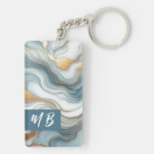 Blauwgroen Grijs Blauw Goud Marmeren Kunstpatroon Sleutelhanger (achterkant)