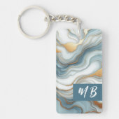 Blauwgroen Grijs Blauw Goud Marmeren Kunstpatroon Sleutelhanger (Voorkant)