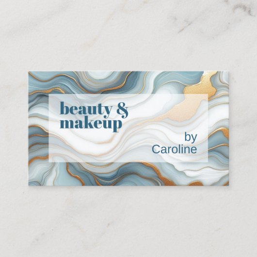 Blauwgroen Grijs Blauw Goud Marmeren Kunstpatroon Visitekaartje (Voorkant)