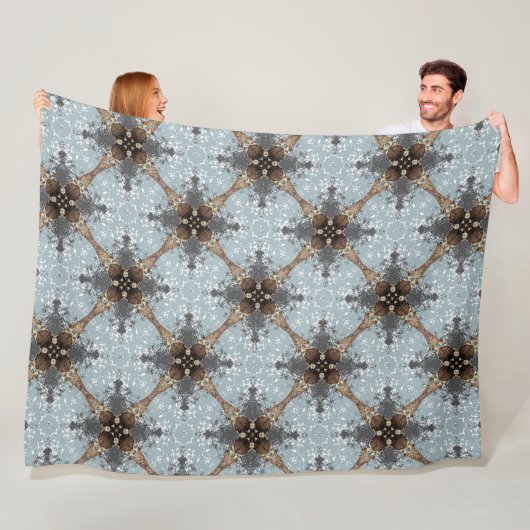 Blauwgroen, grijs, Bronze,  bloempatroon Fleece Deken (In situ)