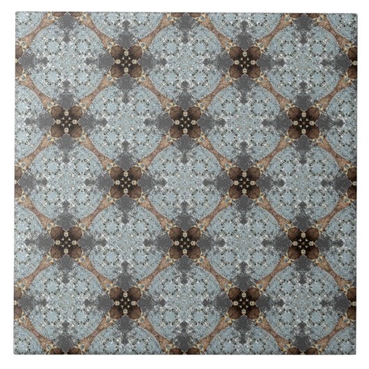 Blauwgroen, grijs, Bronze  ventilatorpatroon Tegeltje (Voorkant)