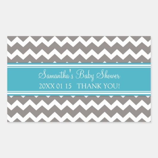 Blauwgroen Grijs Chevron Baby shower Favor Sticker (Voorkant)