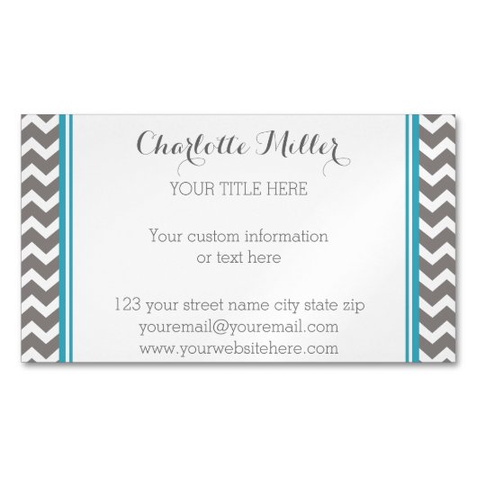 Blauwgroen grijs Chevron Magnetisch Visitekaartje (Voorkant)