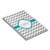 Blauwgroen grijs Chevron Pattern & Moroccan Quatre Notitieboek (Rechterzijde)