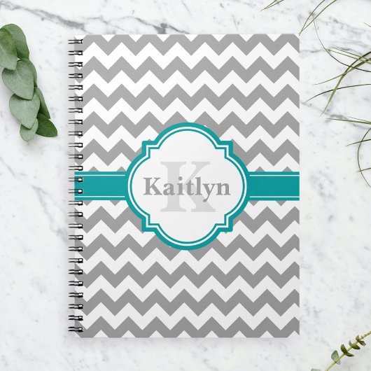 Blauwgroen grijs Chevron Pattern & Moroccan Quatre Notitieboek