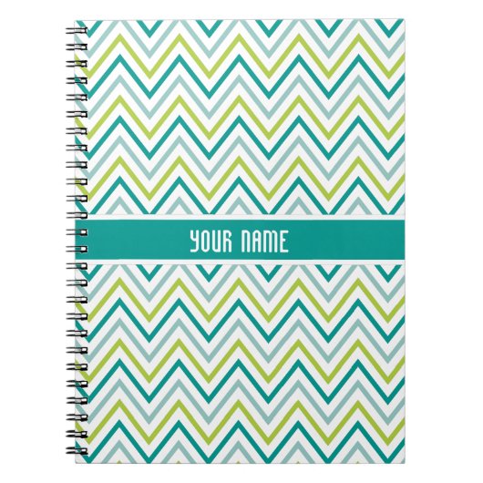 Blauwgroen grijs Chevron Zigzag Monogram Notitieboek (Voorkant)