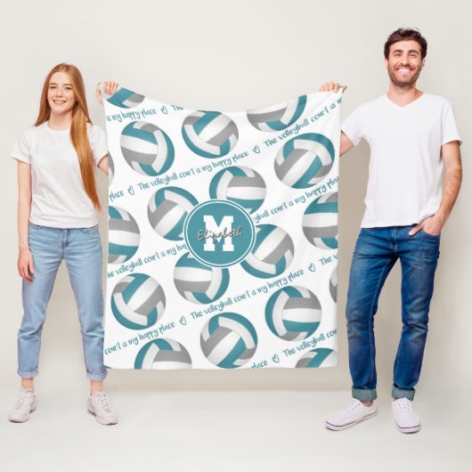 blauwgroen grijs De volleybalrechtbank is mijn gel Fleece Deken (In situ)