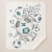 blauwgroen grijs decor-voetbal sherpa deken (Voorkant)