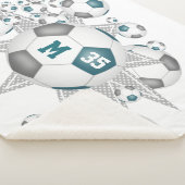 blauwgroen grijs decor-voetbal sherpa deken (3/4)