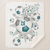 blauwgroen grijs decor-voetbal sherpa deken (Voorkant)