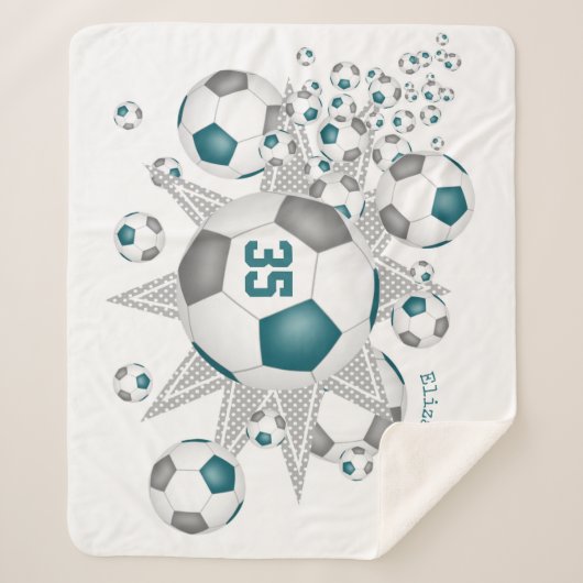 blauwgroen grijs decor-voetbal sherpa deken (Voorkant)