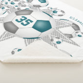 blauwgroen grijs decor-voetbal sherpa deken (3/4)