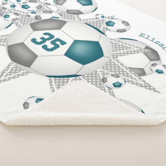 blauwgroen grijs decor-voetbal sherpa deken (3/4)