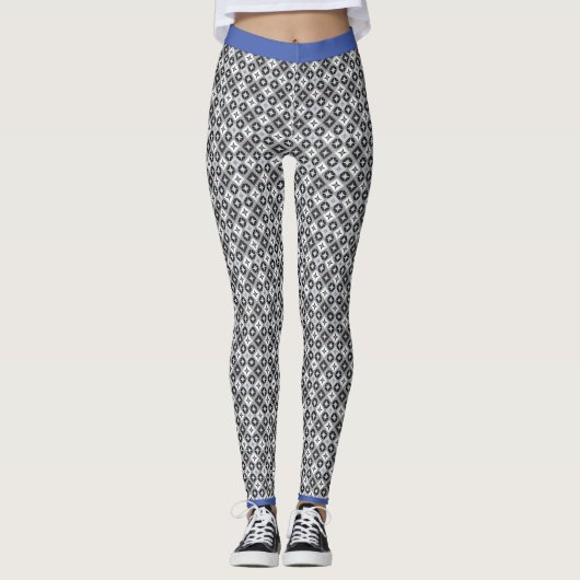 Blauwgroen, Grijs en Wit Patroon Leggings (Voorkant)