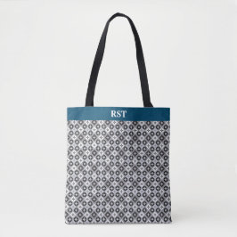 Blauwgroen, Grijs en Wit Patroon Tote Bag