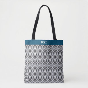 Blauwgroen, Grijs en Wit Patroon Tote Bag