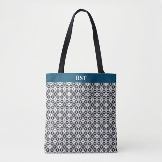 Blauwgroen, Grijs en Wit Patroon Tote Bag (Voorkant)