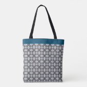 Blauwgroen, Grijs en Wit Patroon Tote Bag (Achterkant)
