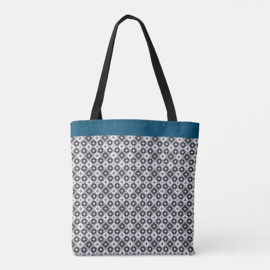 Blauwgroen, Grijs en Wit Patroon Tote Bag (Achterkant)