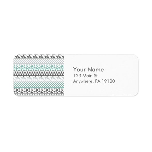 Blauwgroen grijs Geometric Aztec Tribal Print Patr Etiket (Voorkant)