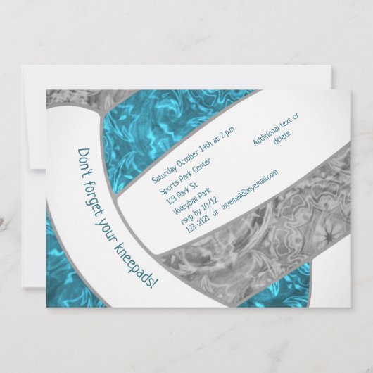 blauwgroen grijs girale volleybalfeest kaart (Achterkant)