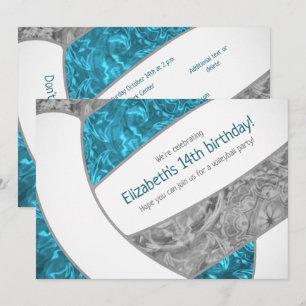 blauwgroen grijs girale volleybalfeest kaart