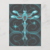 Blauwgroen, grijs, glazen dragonfly met sterren briefkaart (Voorkant)