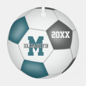 blauwgroen grijs haar schoolteam kleuren voetbal metalen ornament (Achterkant)