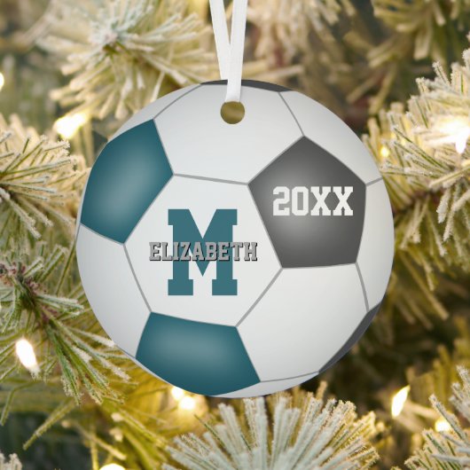 blauwgroen grijs haar schoolteam kleuren voetbal metalen ornament (Insitu)