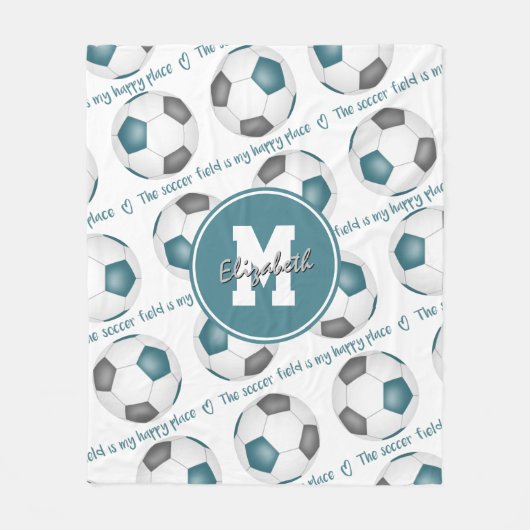 blauwgroen grijs Het voetbalveld is mijn blije ple Fleece Deken (Voorkant)