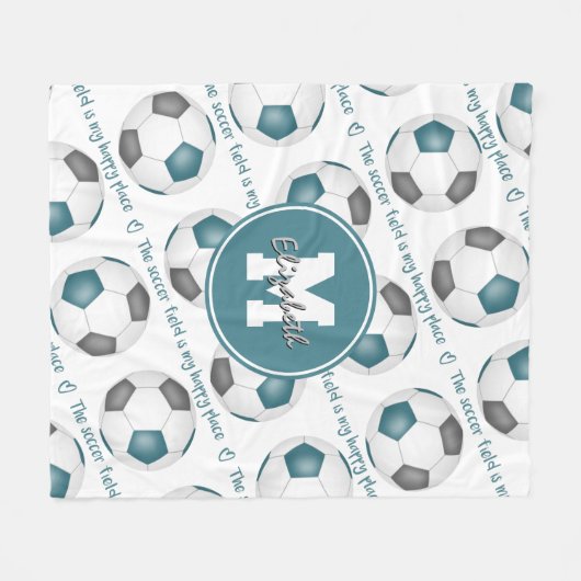 blauwgroen grijs Het voetbalveld is mijn blije ple Fleece Deken (Voorkant (Horizontaal))