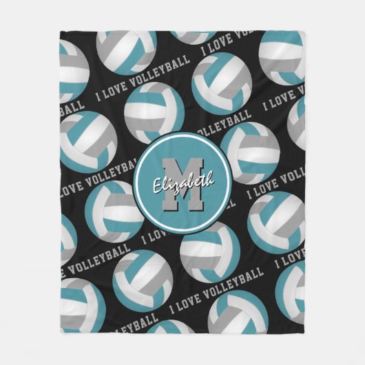 blauwgroen grijs Ik hou van volleybaltekstpatroon Fleece Deken (Voorkant)
