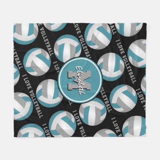 blauwgroen grijs Ik hou van volleybaltekstpatroon Fleece Deken (Voorkant (Horizontaal))