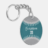 blauwgroen grijs of ELKE team kleuren softbal honk Sleutelhanger (Voorkant Links)