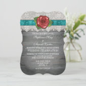 Blauwgroen grijs Rustic Wood Roos Wedding Invite Kaart (Staand voorkant)