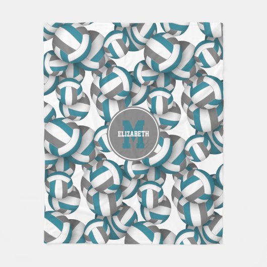 blauwgroen grijs schoolteam kleuren volleyballen fleece deken (Voorkant)