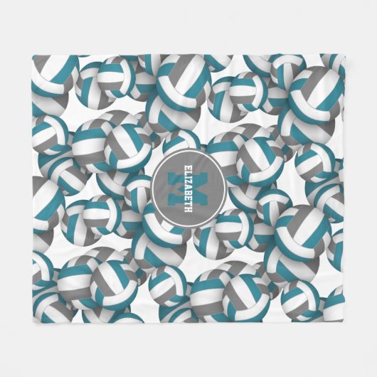 blauwgroen grijs schoolteam kleuren volleyballen fleece deken (Voorkant (Horizontaal))